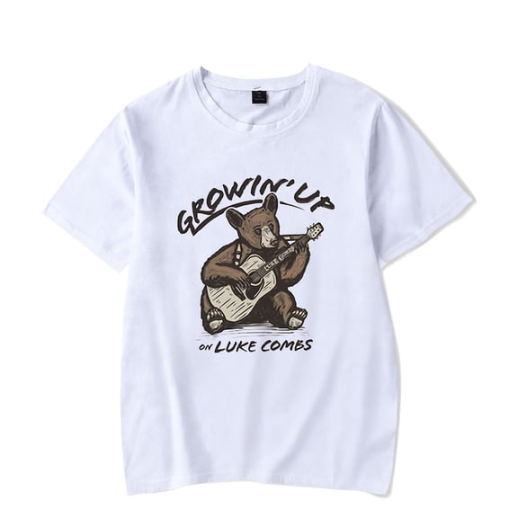 Luke Combs Merch T-Shirt Growin'up Bear Printed Crewneck Top T Shirts Women Men Country Music Top Tee