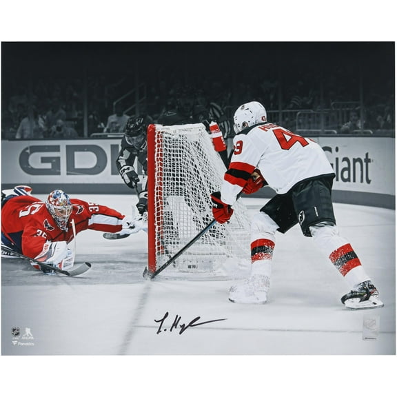 Luke Hughes New Jersey Devils Autographed 16" x 20" First NHL Goal Spotlight Photograph - Fanatics Authentic Certified