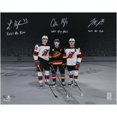 thumbnail image 1 of Luke Hughes, Quinn Hughes, and Jack Hughes Autographed 16" x 20" Devils vs. Canucks Pregame Photograph with Multiple Inscriptions - Limited Edition of 50 - Fanatics Authentic Certified, 1 of 1