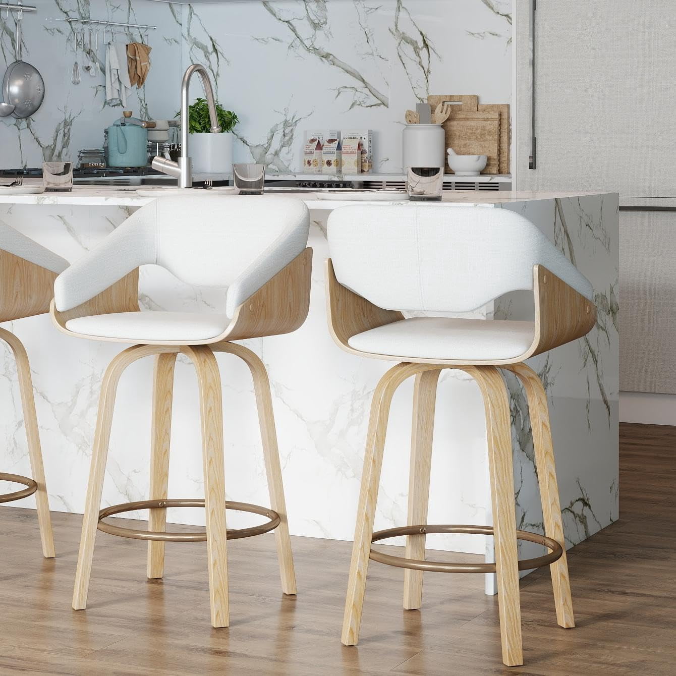 LukeAlon 26 Inch Swivel Counter Height Bar Stools Set of 2, Modern ...