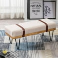 thumbnail image 1 of LukeAlon Modern Linen Entryway Bench, Upholstered 44" Ottoman Bench End of Bed with Straps and Black Metal Hairpin Legs Classic  Bench for Dining Room Living Room Bedroom, Beige, 1 of 18