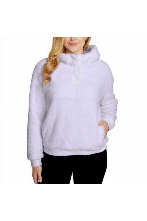 Ladies' Fleece Lined Hoodie Funnel Neck Sweater, Light Purple M - NEW