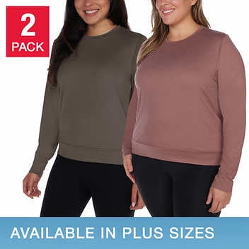 Lukka Lux Ladies' Long Sleeve Active Top 2 Pack, Green/Rose Medium