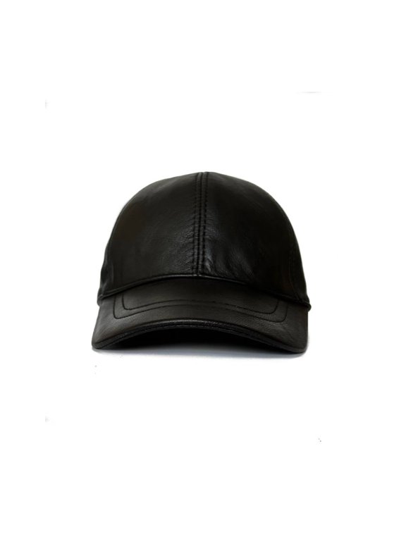 Lukkizara Genuine Leather Baseball Cap Adjustable Strap Plain Real Lambskin Leather Hat Sports Visor (Genuine Leather, Black)