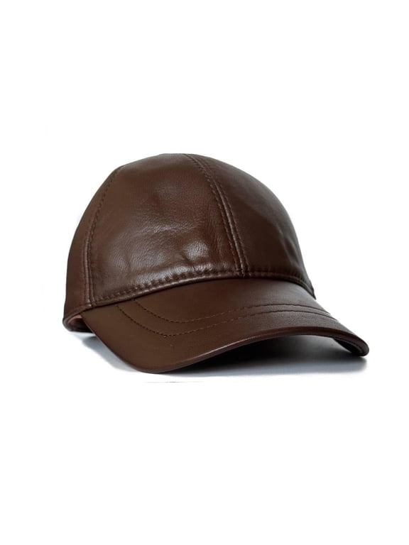 Leather Baseball Cap Genuine Lambskin Hat Sports Visor Adjustable Strap Brown