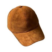 Lukkizara Leather Baseball Cap - Genuine Lambskin Hat, Sports Visor, Adjustable Strap Orange Camel