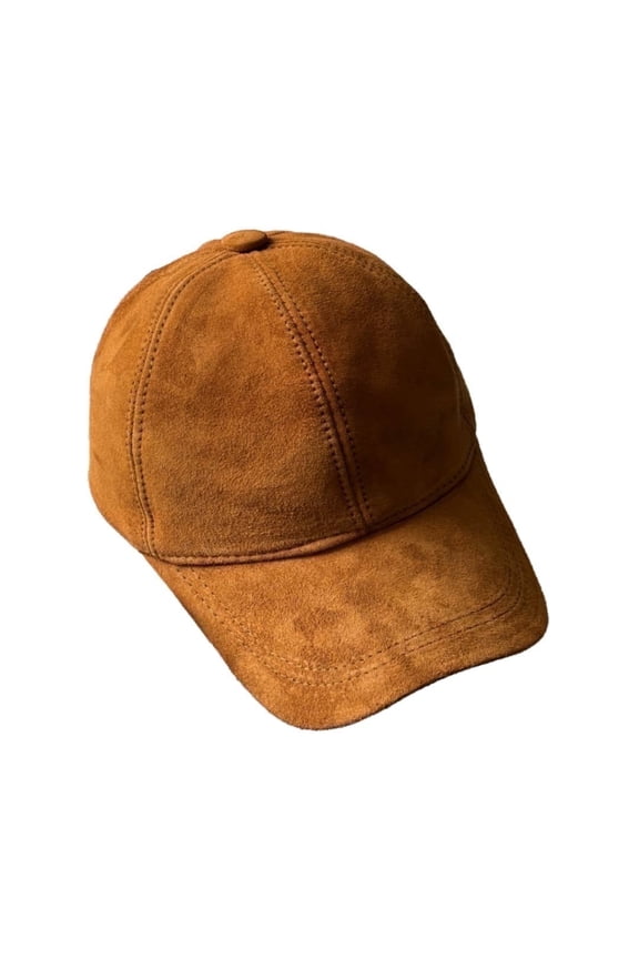 Lukkizara Leather Baseball Cap - Genuine Lambskin Hat, Sports Visor, Adjustable Strap (Orange Camel)