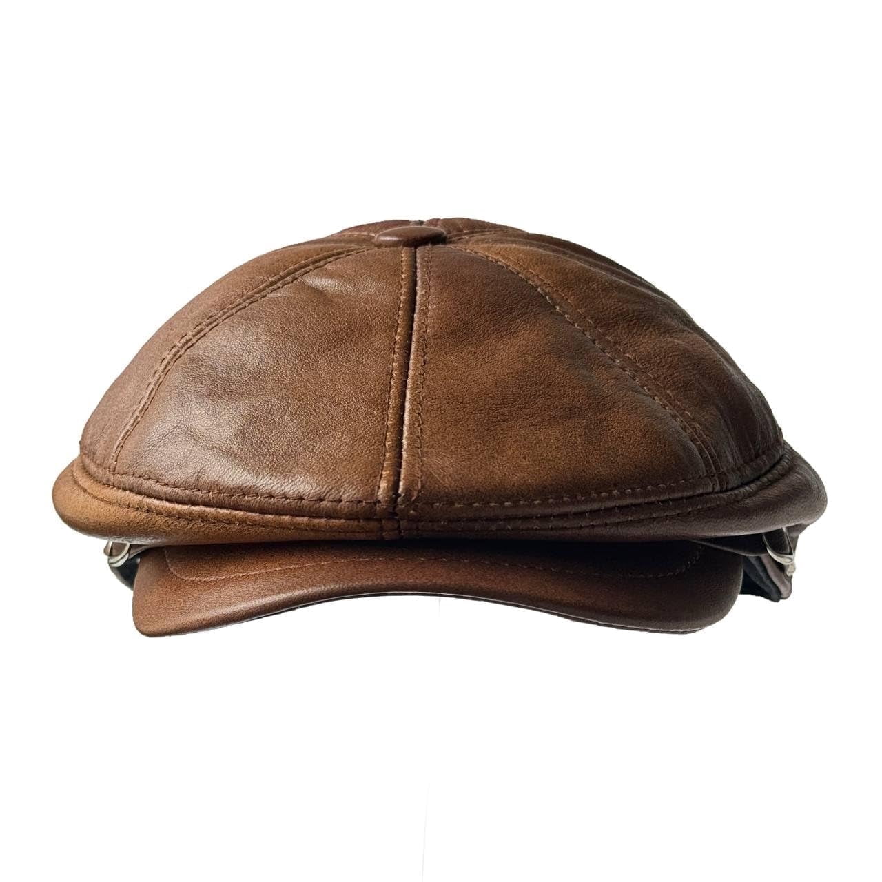 Lukkizara Leather Ivy Cap Men,s Newsboy Hat Cabbie Beret Real Leather Hat Vitage Style (US, Alpha, Medium, Camel)