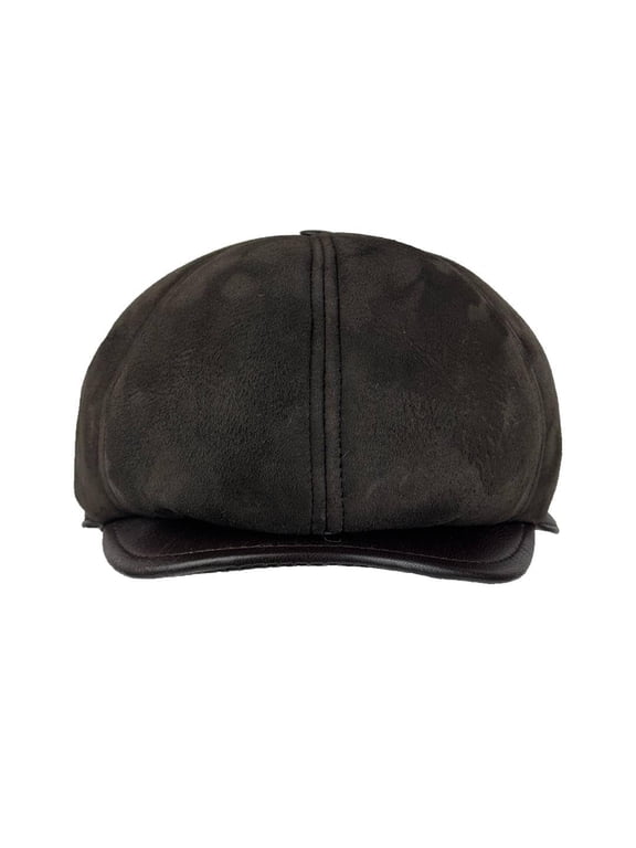 Men's Leather Newsboy Cap Cabbie Beret Real Leather Flat Hat Vitage Style Ascot Hat (US, Alpha, XX-Large, Brown)