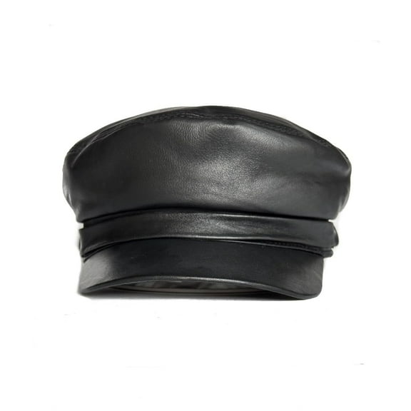 Women's Leather Newsboy Cap Cabbie Beret Real Leather Flat Hat Vintage Style Ascot Hat (US, Alpha, X-Large, Black)