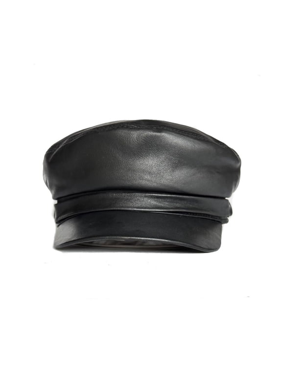 Women's Leather Newsboy Cap Cabbie Beret Real Leather Flat Hat Vintage Style Ascot Hat (US, Alpha, X-Large, Black)