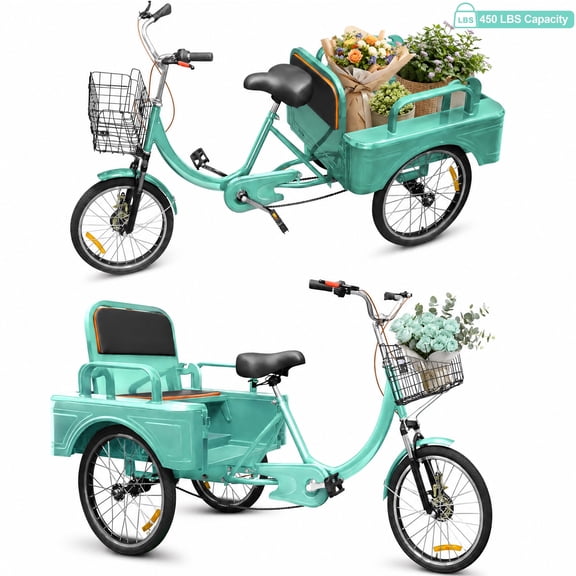 Lukstr Adult Tricycle, 20 Inch 3-Wheel Trike with Seat Belt, Basket, Low Step-Through Cruiser Bike for Women, Men, Seniors