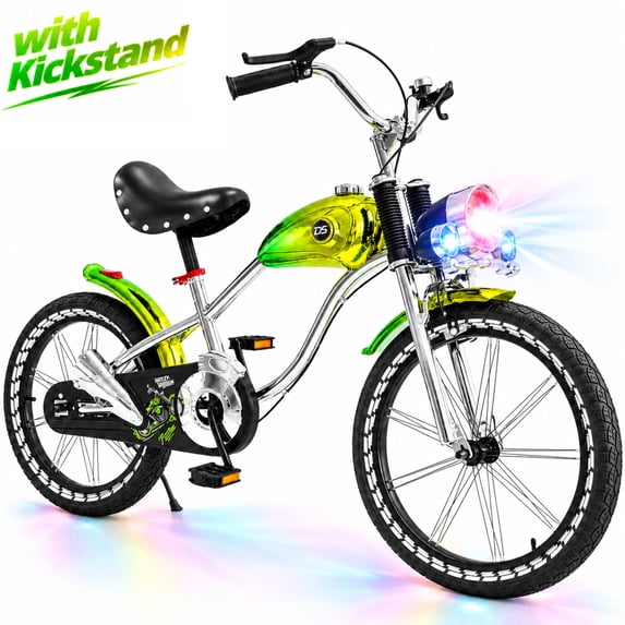Lukstr Kids Bike for Boys, 20" Cool Motorcycle-style Bike for Kids Ages 7-12, Bicycles with Kickstand, Bell, Music Lights, Electroplated Finish