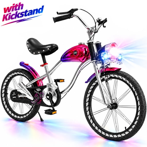 Lukstr Kids Bike for Boys, 20" Cool Motorcycle-style Bike for Kids Ages 7-12, Bicycles with Kickstand, Bell, Music Lights, Electroplated Finish