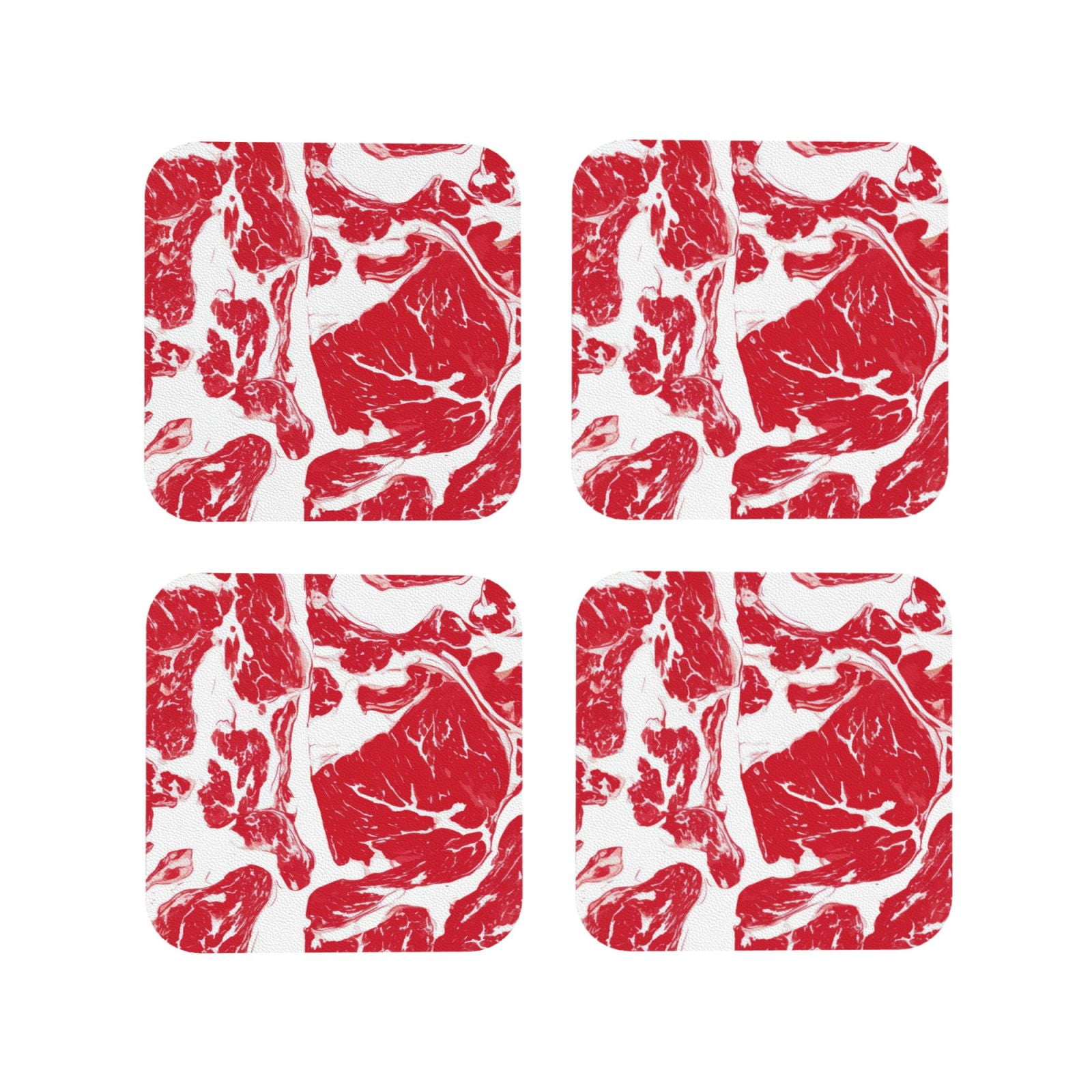 Lukts Abstract Meat Print Leather Drinks Coasters Set Of 4,suitable Or 