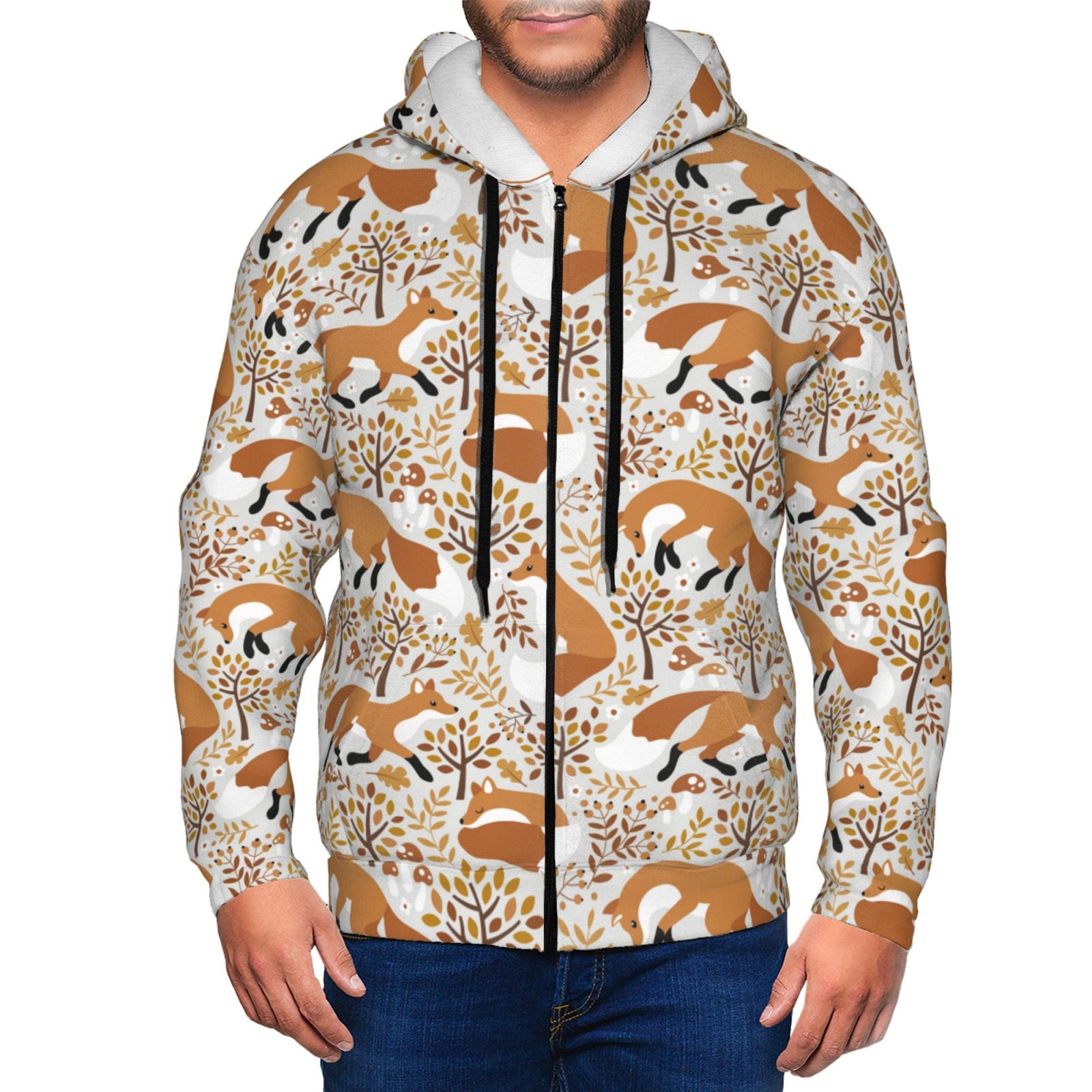 Lukts Autumn Fox with Brown Plants Pattern Hoodies for Men Zip up Hooded Sweatshirt Full Zip Hoodie Large Walmart