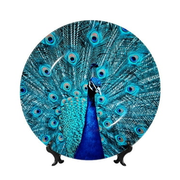 Lukts Beautiful Blue Peacock for Bone China Decorative Plates, Ceramic Plates, Dinner Plates with Display Stand, Artistic Ceramic Decorations Suitable for Home and Office-6in