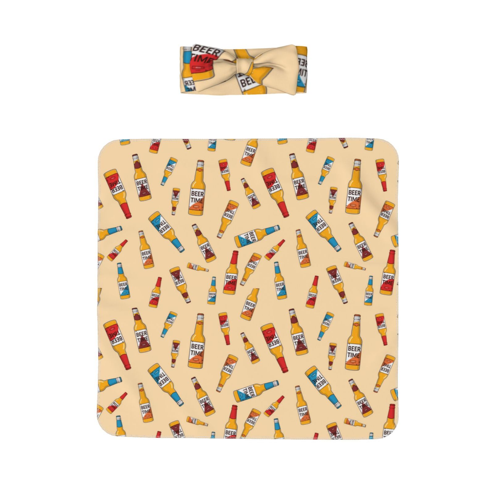 Lukts Beer Time Print Baby Swaddle and Headband Set Unisex Soft