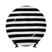 Lukts Black And White Stripes for Bone China Decorative Plates, Ceramic Plates, Dinner Plates with Display Stand, Artistic Ceramic Decorations Suitable for Home and Office-6in