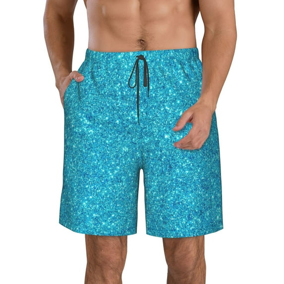Lukts Blue Glitter Mens Swim Trunks Quick Dry Swim Shorts With Funny Beach Shorts