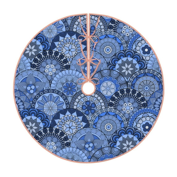 Lukts Blue Mandala Harmony Print Color Life Christmas Tree Skirt, Winter Holiday Tree Mat Decoration ,Can be Used as A Shawl-30"