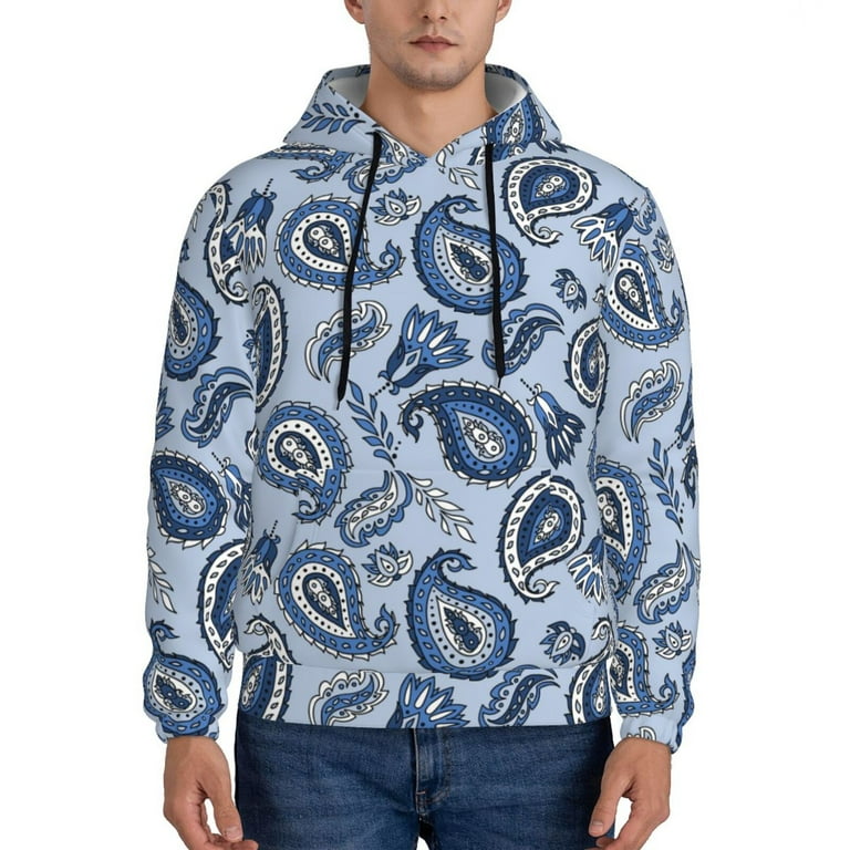 Lukts Blue Paisley Pattern Vintage Pattern Pullover Hoodie Men s Athletic Hoodies Sweatshirt for Men Small