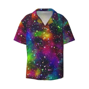 Lukts Bright Universe Men's Hawaiian Shirt Beach Short Sleeved Button top-Medium