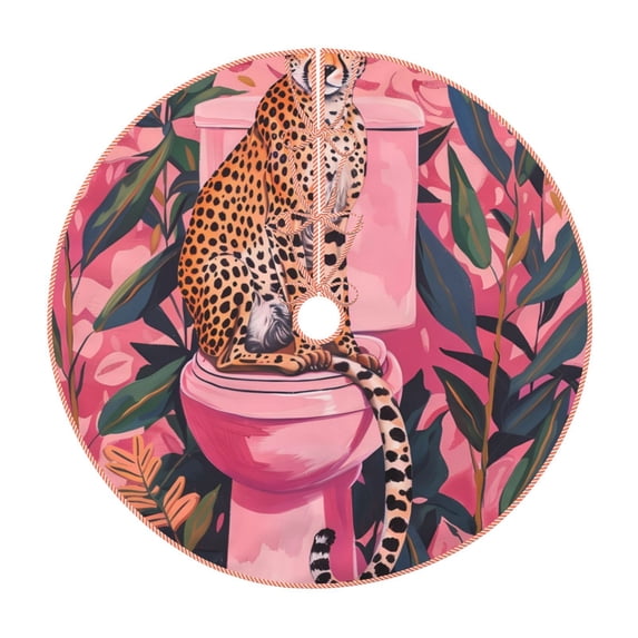 Lukts Cheetah On Toilet Humor Art Print Color Life Christmas Tree Skirt, Winter Holiday Tree Mat Decoration ,Can be Used as A Shawl-48"