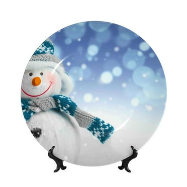 Lukts Christmas Snowman In The Snow for Bone China Decorative Plates, Ceramic Plates, Dinner Plates with Display Stand, Artistic Ceramic Decorations Suitable for Home and Office-6in