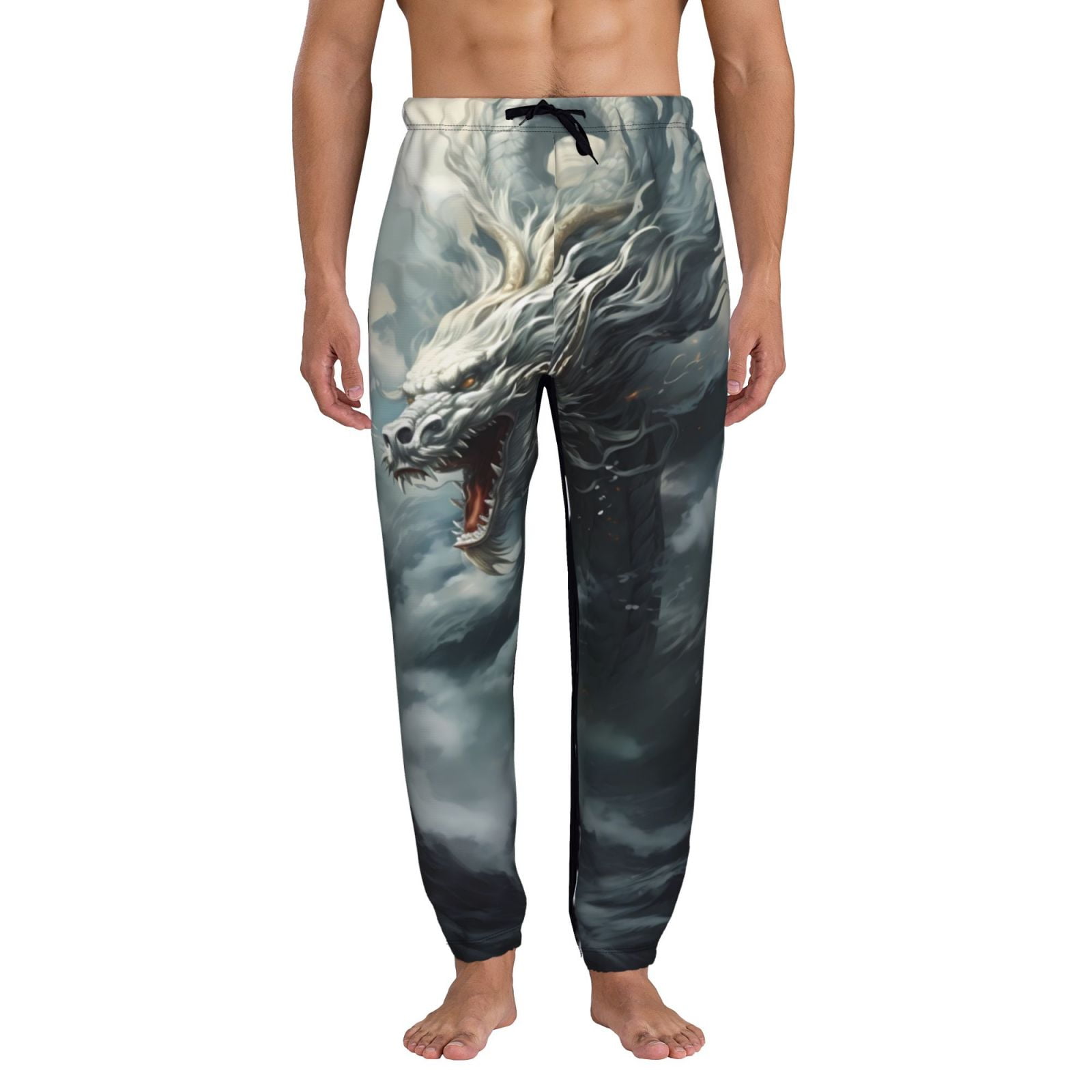 Lukts Cloud White Dragon Pattern Elastic Bottom Sweatpants for Men with Pockets Relaxed Fit Joggers for Men Medium Walmart