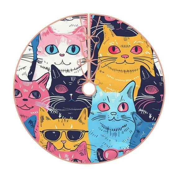 Lukts Colorful Cats Pattern Art Print Color Life Christmas Tree Skirt, Winter Holiday Tree Mat Decoration ,Can be Used as A Shawl-48"
