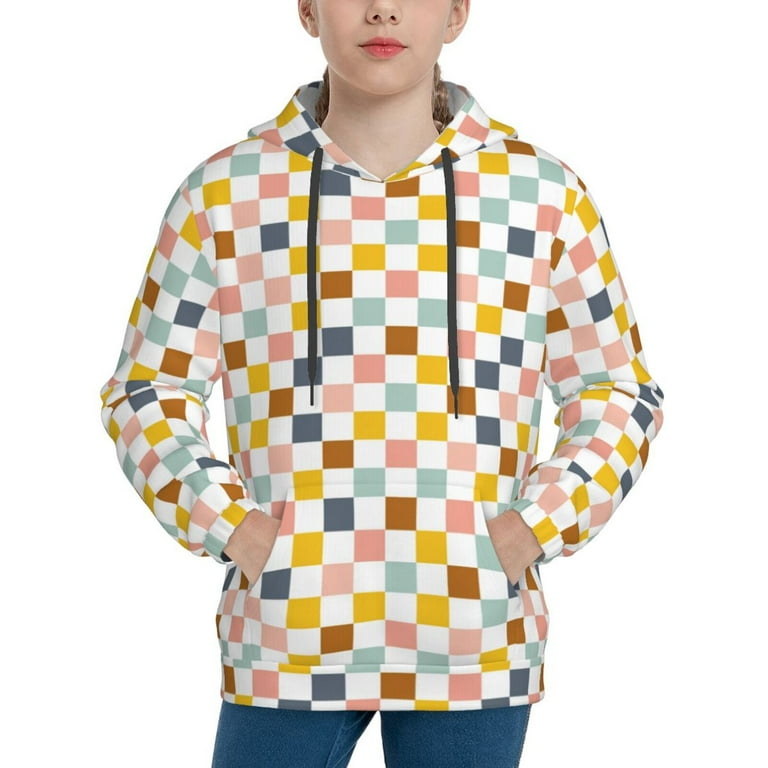Lukts Colorful Checkered 1 Print Pullover Hoodie Sweatshirt for Girls and Boys Toddlers Kids Medium