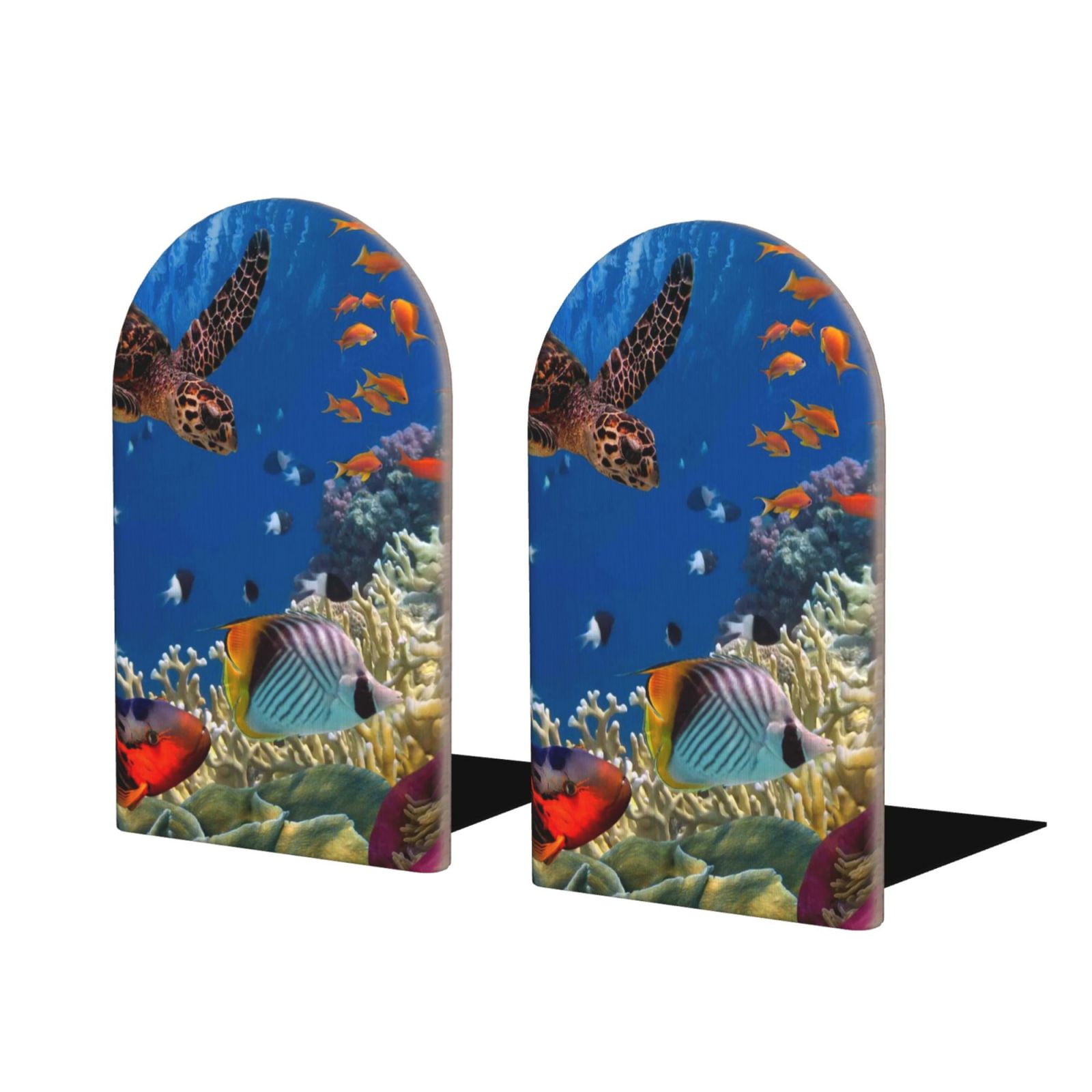 Lukts Colorful Coral Reef Print Wood Bookends,Non-Skid Bookend for ...