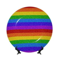 Lukts Colorful Glitter Rainbow for Bone China Decorative Plates, Ceramic Plates, Dinner Plates with Display Stand, Artistic Ceramic Decorations Suitable for Home and Office-6in