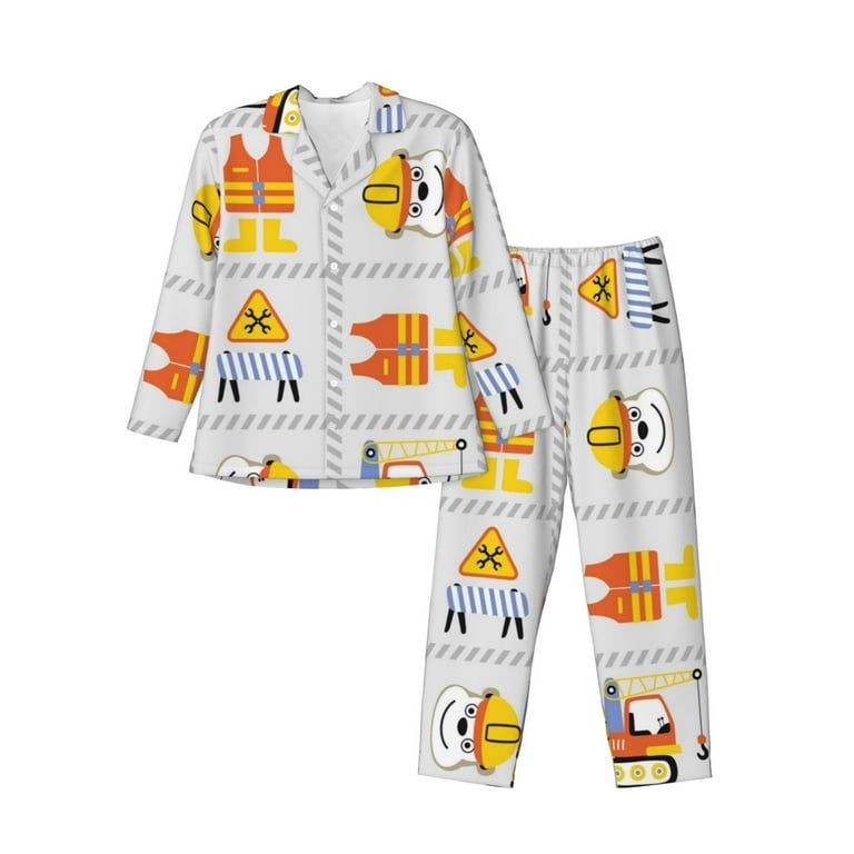 Lukts Construction Equipments Worker print Men s Pajamas Set Long Sleeve Button Down Sleep Shirt and Pajama Bottoms Sleepwear Set nightwear Large Walmart
