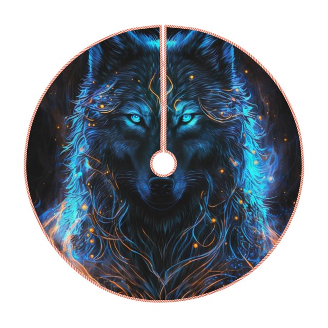 Lukts Cool Blue Light Wolf print color life Christmas Tree Skirt