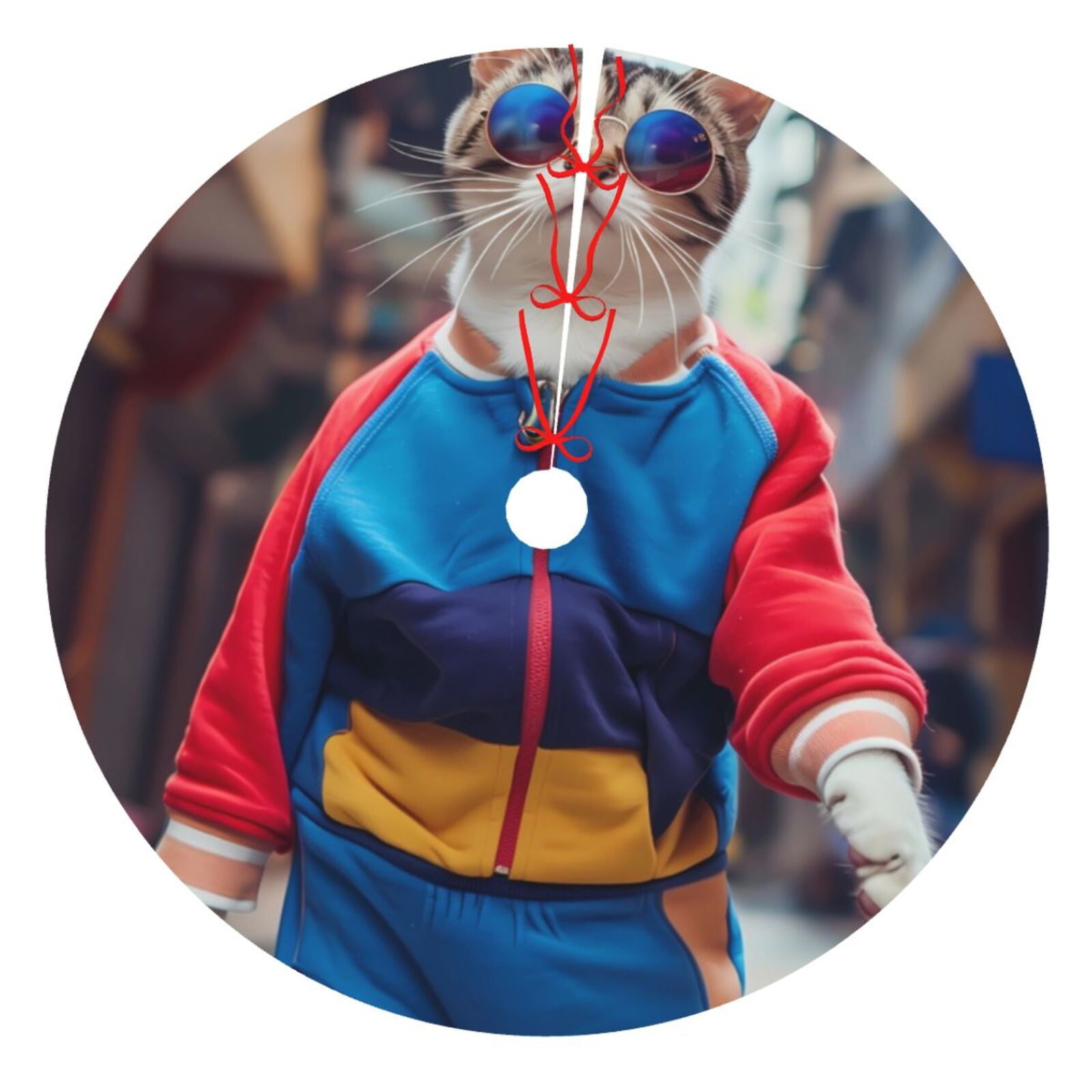 Lukts Cool Cat In Sunglasses Patten Christmas Tree Skirt Decoration for