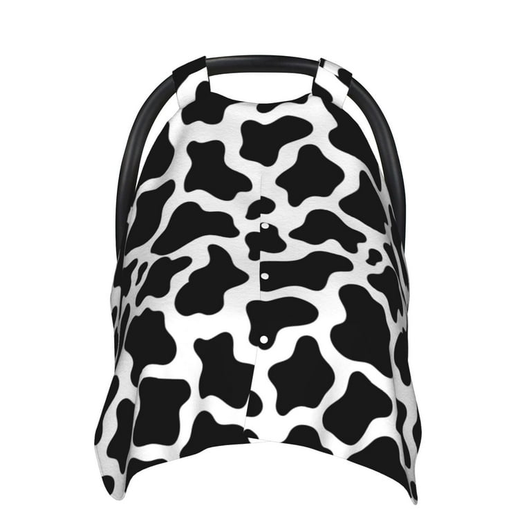 Lukts Cow Print Black White Car Seat Covers For Babies Baby Car Seat Canopy Carrier Cover Breathable Nursing Cover For Breastfeeding Multi Use Infant