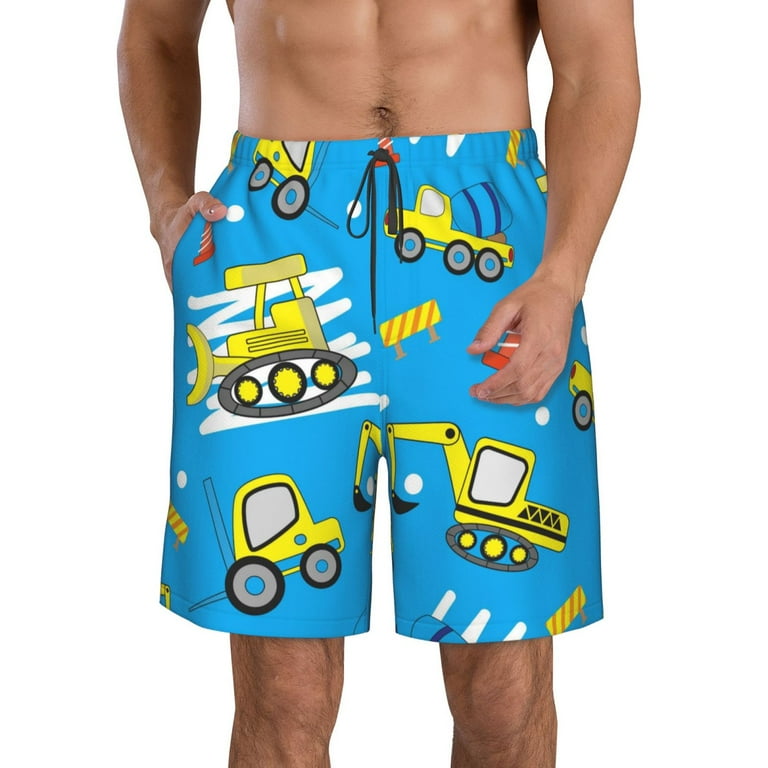 Lukts Cute Car Cartoon Mens Swim Trunks Quick Dry Swim Shorts With Funny Beach Shorts