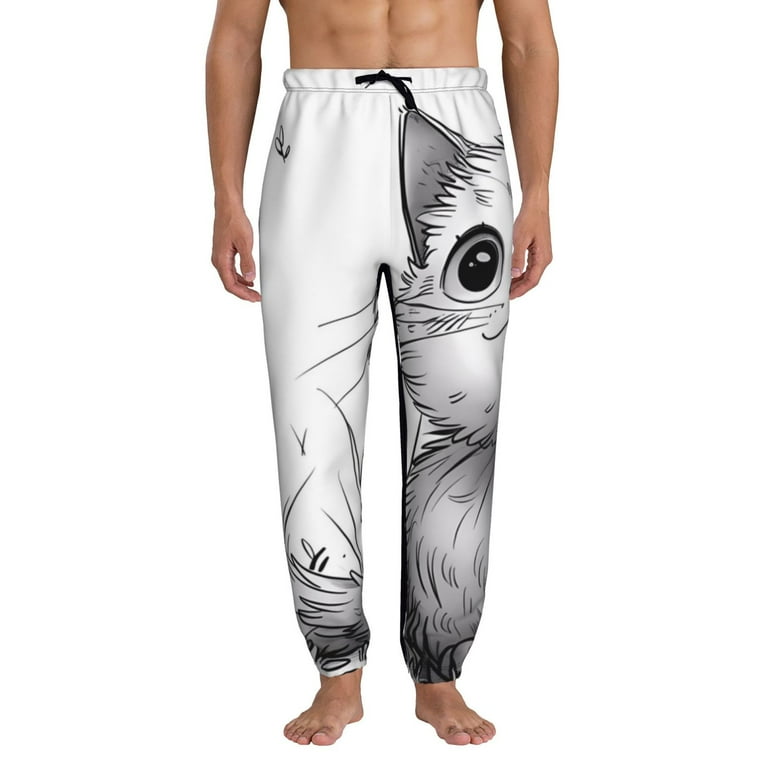 Lukts Cute Cat Meadow Sketch Pattern Elastic Bottom Sweatpants for Men with Pockets Relaxed Fit Joggers for Men Medium