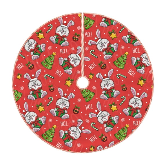 Lukts Cute Christmas Bunny Print Color Life Christmas Tree Skirt, Winter Holiday Tree Mat Decoration ,Can be Used as A Shawl-36"