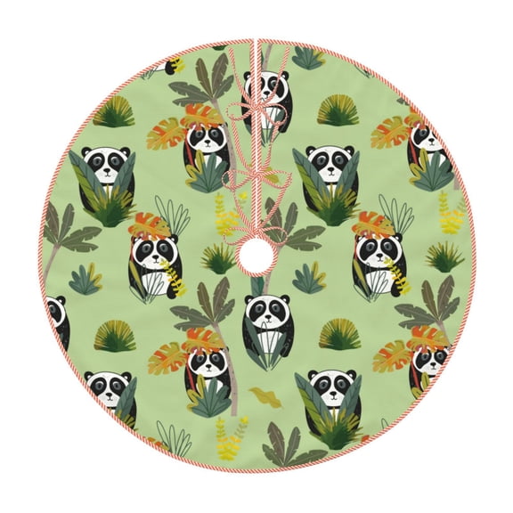 Lukts Cute Panda Bear In Greenery Forest Print Color Life Christmas Tree Skirt, Winter Holiday Tree Mat Decoration ,Can be Used as A Shawl-36"