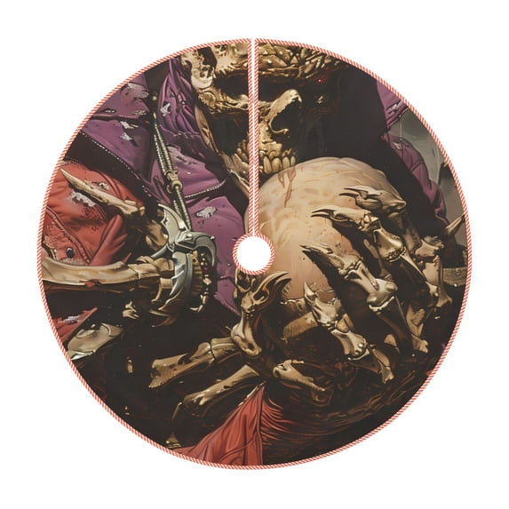 Lukts Eerie Skull Holding Another Print Color Life Christmas Tree Skirt, Winter Holiday Tree Mat Decoration ,Can be Used as A Shawl-48"