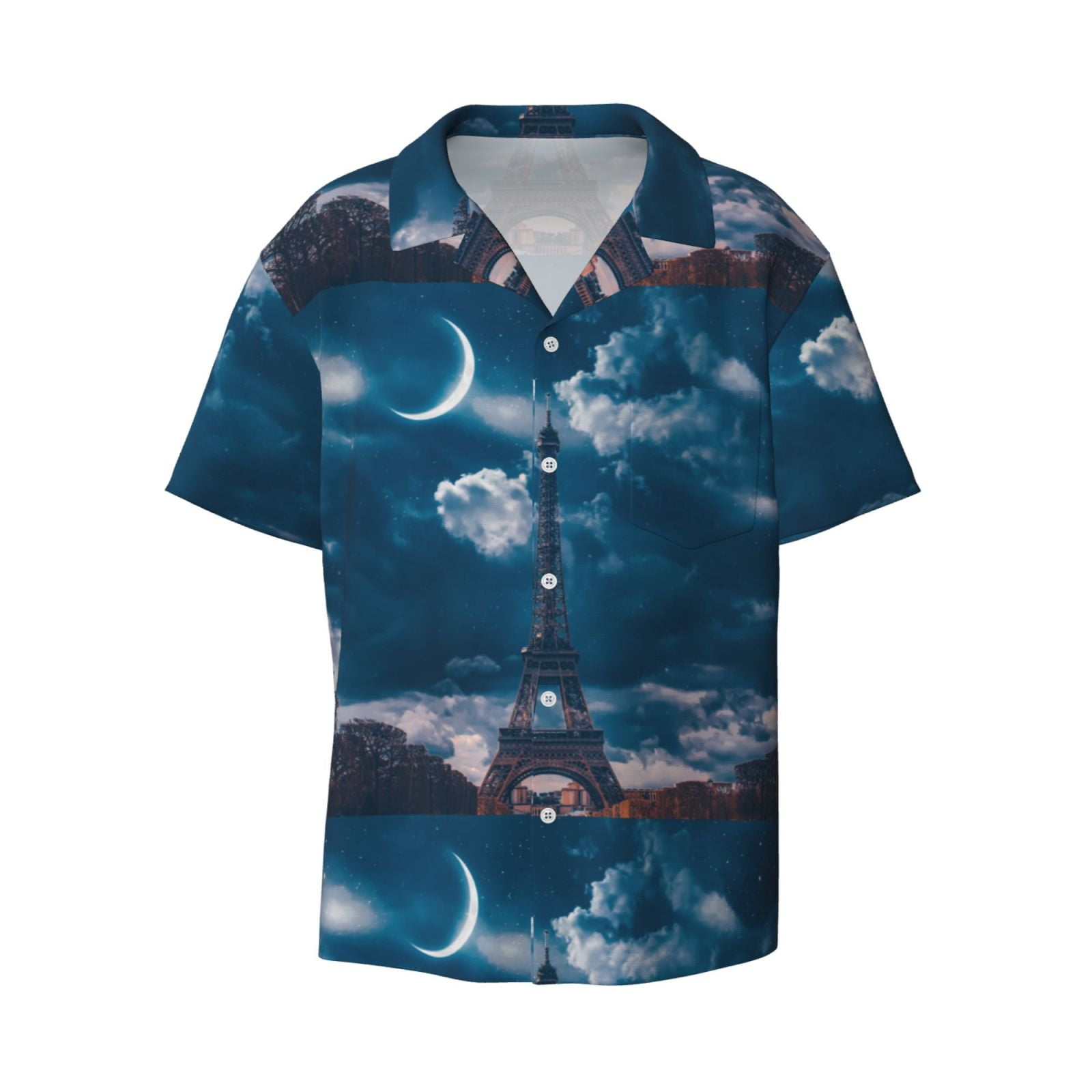 Lukts Eiffel Tower At Night Men's Hawaiian Shirt Beach Short Sleeved 