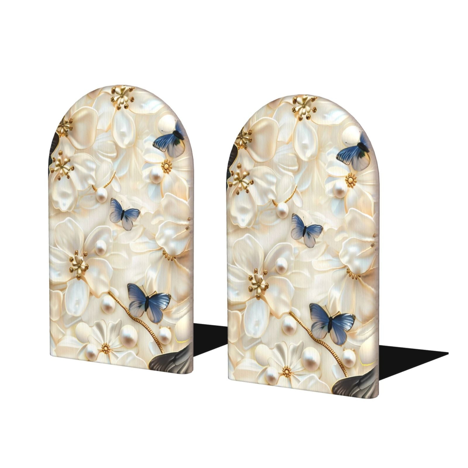 Lukts Elegant Butterflies And Pearls Print Wood Bookends,Non-Skid ...