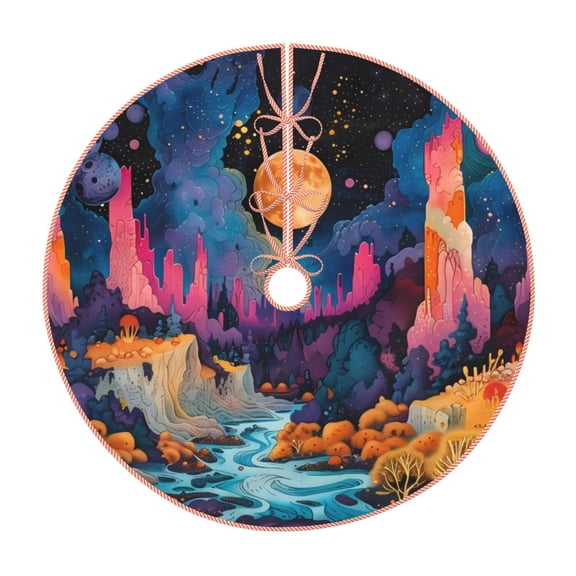Lukts Fantasy Cosmic Landscape Print Color Life Christmas Tree Skirt, Winter Holiday Tree Mat Decoration ,Can be Used as A Shawl-36"