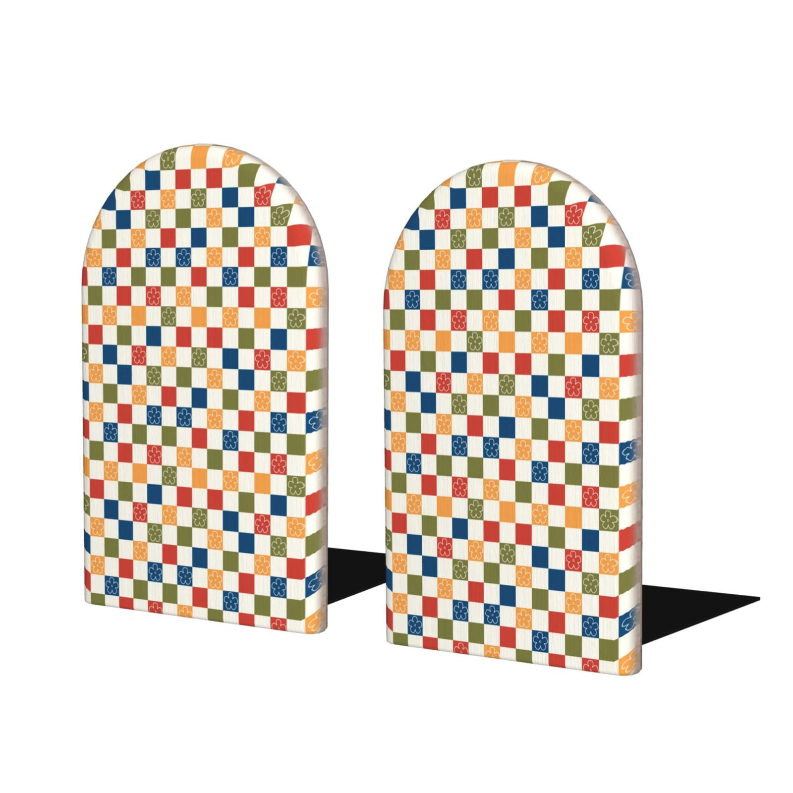 Lukts Floral Checkerboard Print Wood Bookends,Non-Skid Bookend for ...