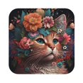 Lukts Flower Crown Cat Leather Drinks Coasters Set of 4,Suitable or