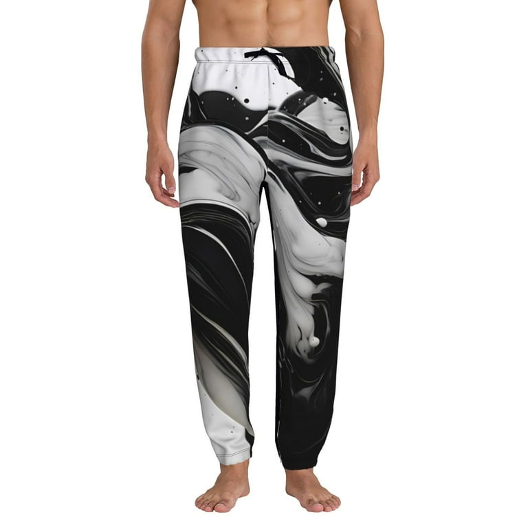 Lukts Fluid Black White Paint Swirls Pattern Elastic Bottom Sweatpants for Men with Pockets Relaxed Fit Joggers for Men 3X Large