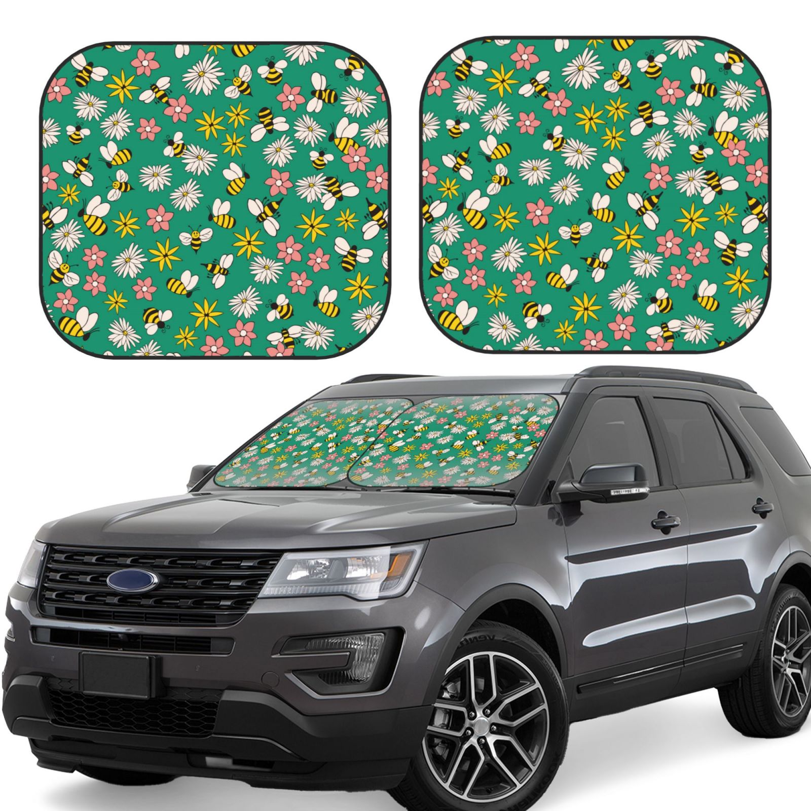 Lukts Flying Bees Print 2 Piece Car Sun Shade Windshield,Foldable Car ...